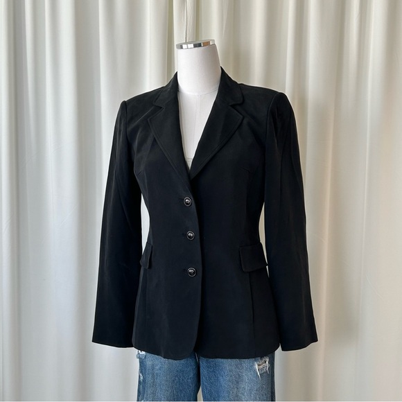 Due Per Due Vintage 100% Silk Black Tailored Blazer Office Siren Dark Academia - Picture 4 of 7